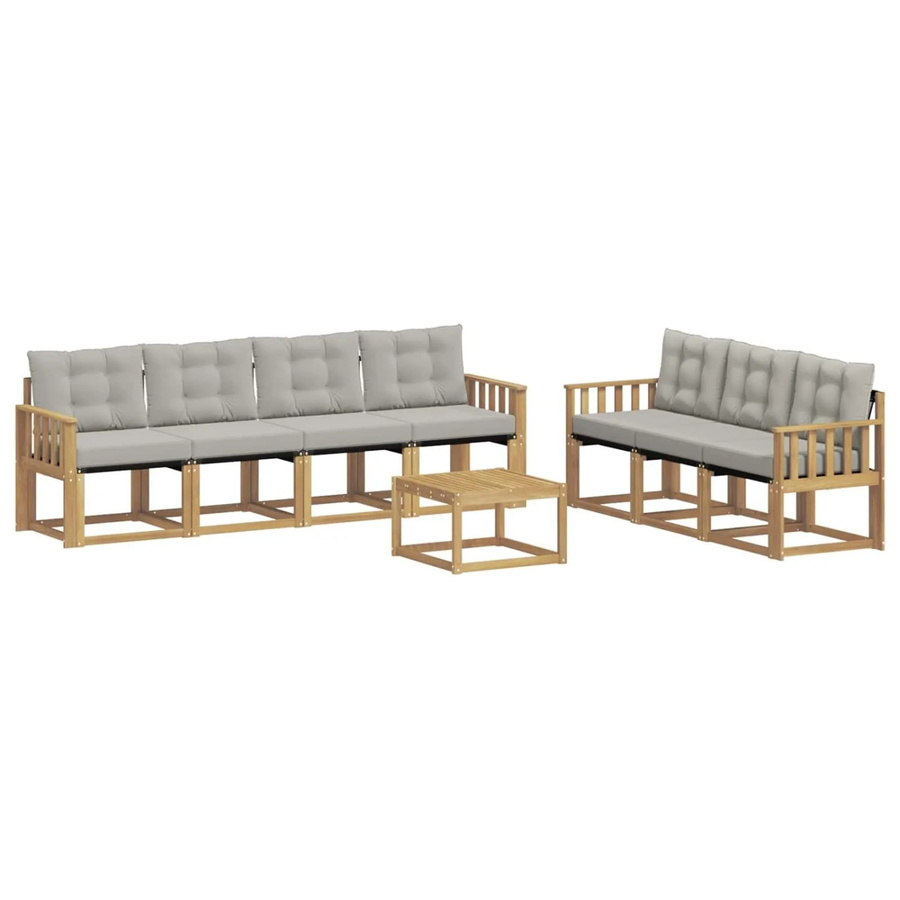 vidaXL Outdoor-Sofagarnitur 8-teilig aus Akazienholz mit Textilene und Kissen in Weiß und Hellgrau - Bild 2
