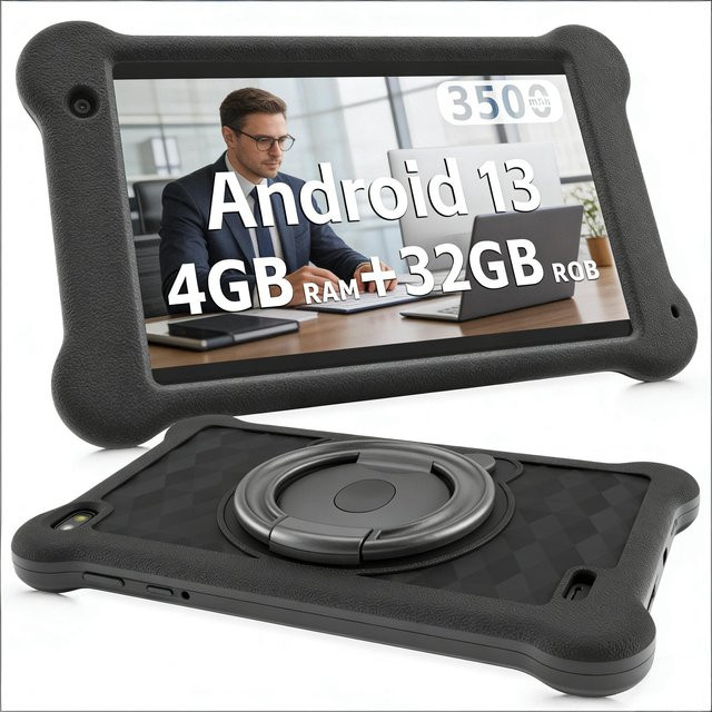 Paitanry Tablet 7 Zoll mit Android 13, 4GB RAM, 32GB ROM, IPS Display und stoßfestem Gehäuse in Schwarz - Bild 1