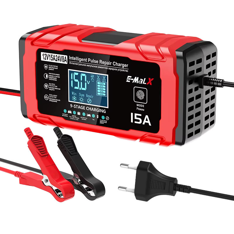 WAPUNO Intelligentes Autobatterie-Ladegerät 12V 24V 15A 8A Schnellladegerät mit Pulsreparatur für AGM GEL WET Blei-Säure Batterien in Rot - Bild 6
