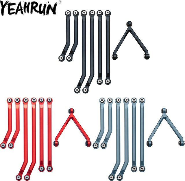YEAHRUN CNC Aluminium High Clearance Chassis Links Linkage Set, 1:24, Metall, Schwarz - Bild 1