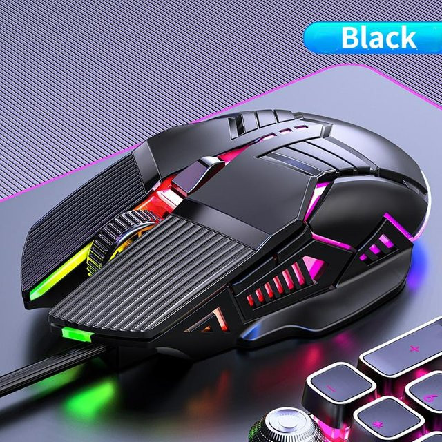 HMM Wired Gaming Mouse mit RGB LED, 6 Tasten und Silent-Klick für PC und Laptop, Schwarz - Bild 1