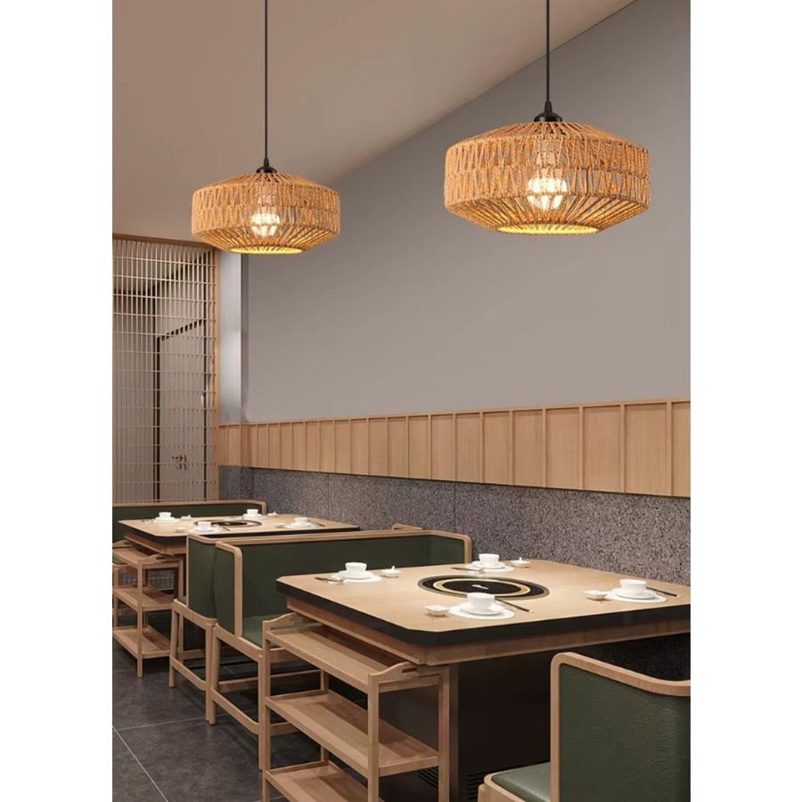 JOYINLED Rattan Korblampe als Retro Pendelleuchte in Braun, runde Deckenleuchte mit E27 Fassung - Bild 3