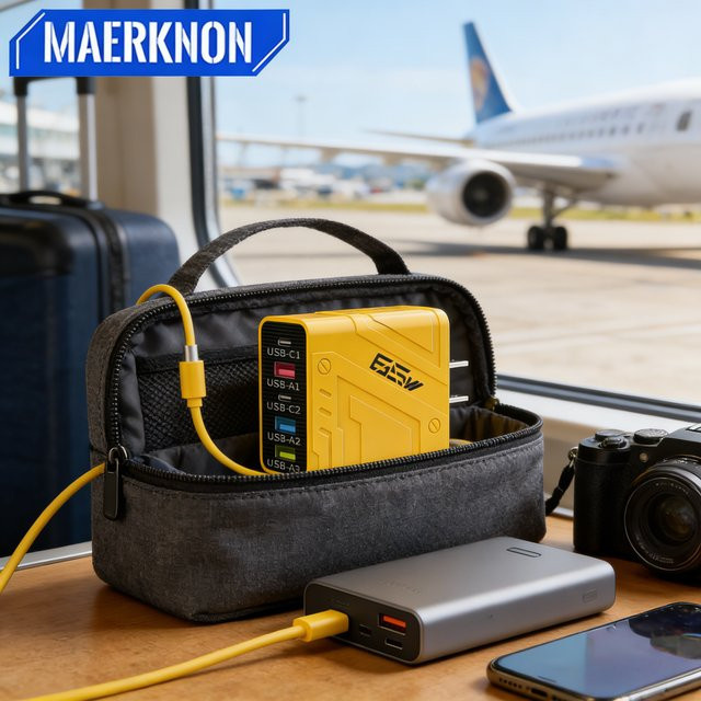 Maerknon 65W 5-Port USB-C Schnellladegerät mit PD und QC3.0 Wandladegerät in Gelb - Bild 1