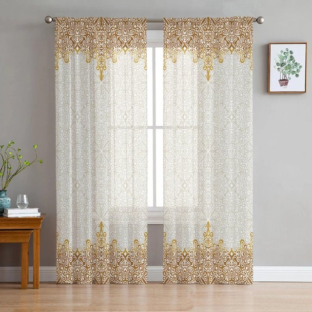 Yiran Furniture Mandala Transparenter Vorhang mit Farbverlauf und Blumenmuster in Multicolour, B: 135 cm, H: 115 cm - Bild 1