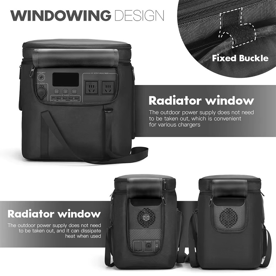 Wasserdichte und sturzsichere Tragetasche für BLUETTI Portable Power Station AC180 in Schwarz mit Schultergurt und Griff - Bild 3