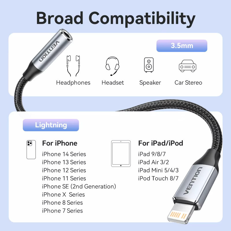 Vention DAC Lightning auf 3,5-mm-Klinkenadapter für Kopfhörer und Aux-Audio, Farbe: Grau - Bild 5