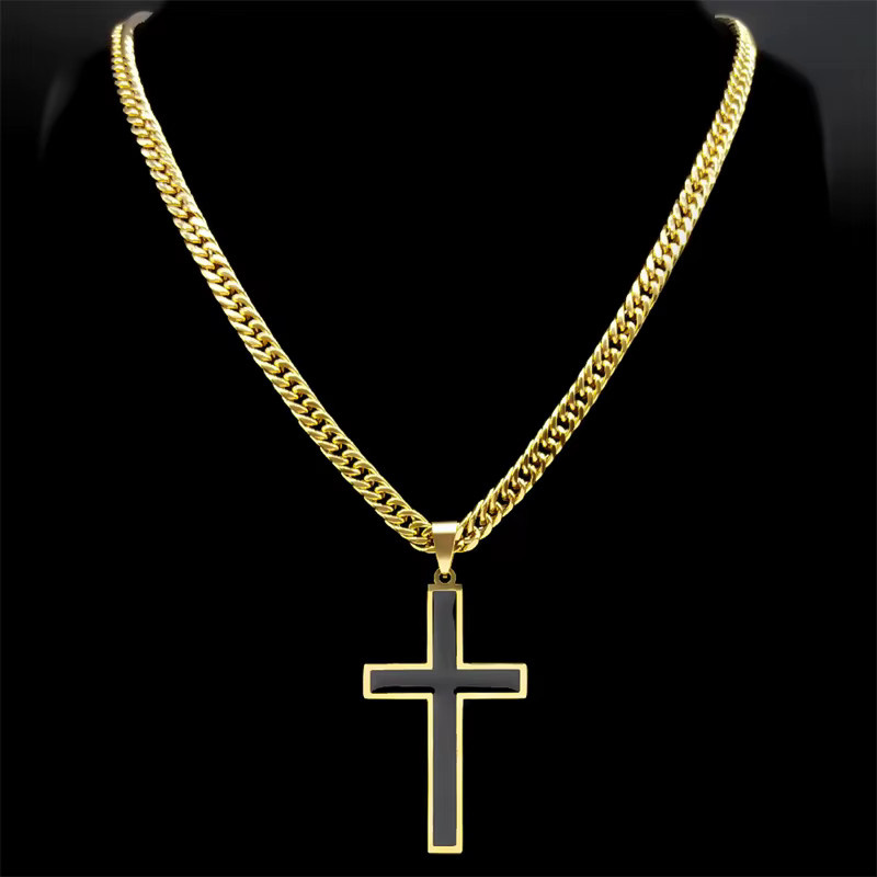 Halskette mit Kreuz Anhänger, Edelstahl, Goldfarben, Unisex - Bild 3
