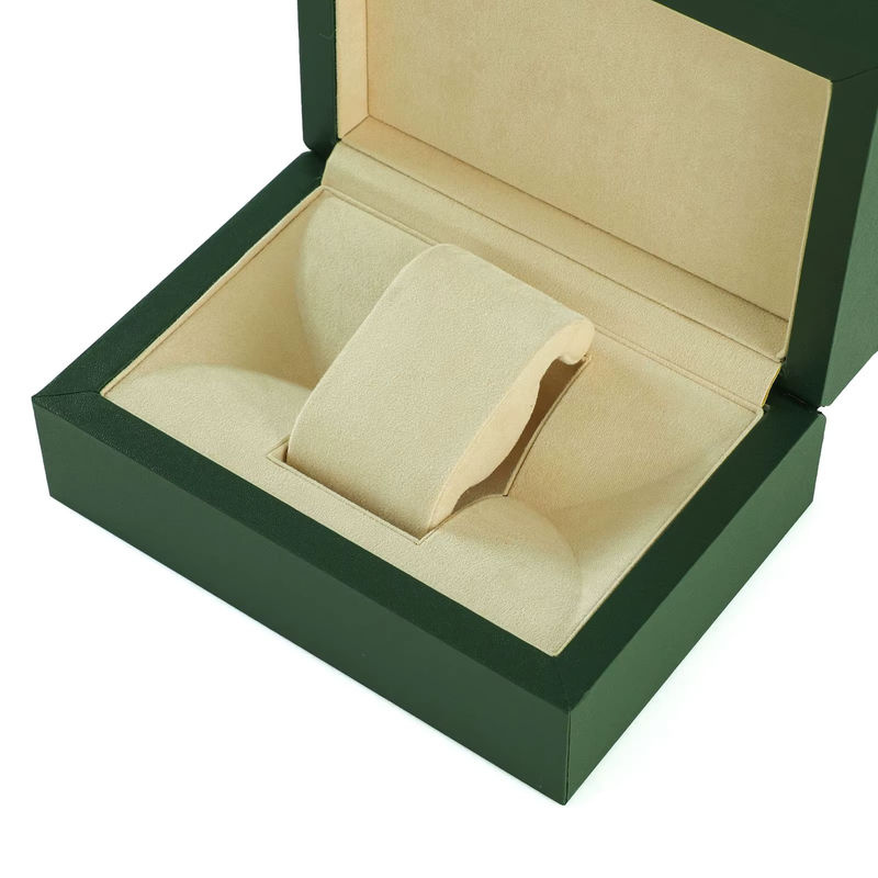 Staubdichte Armbanduhr-Display-Box aus grünem PU-Leder und Holz für Schmuck wie Halsketten und Armbänder, Unisex - Bild 4