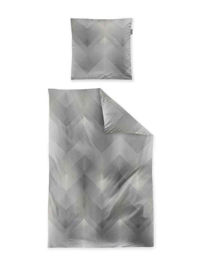 Irisette Wave Mako-Satin Bettwäsche mit Zickzack-Muster in Grau und Beige, B/H: 155 x 220 cm mit Kissenbezug 80 x 80 cm - Bild 1