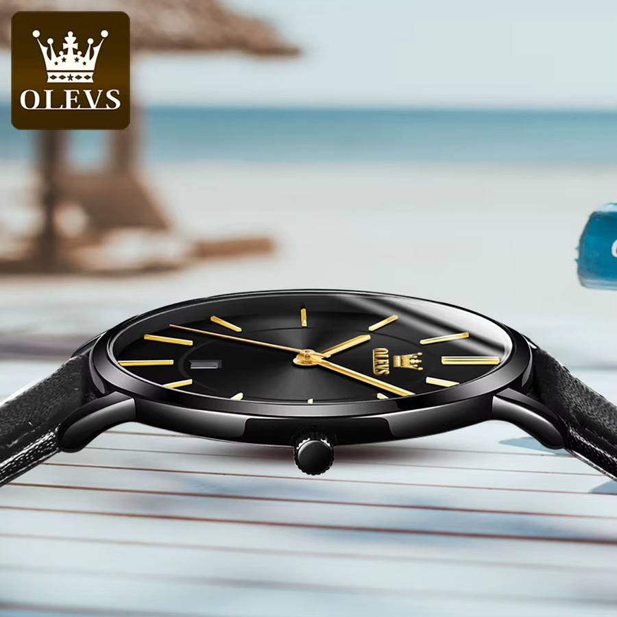 OLEVS Armbanduhr, Quarz, Leder, Schwarz, Herren - Bild 2