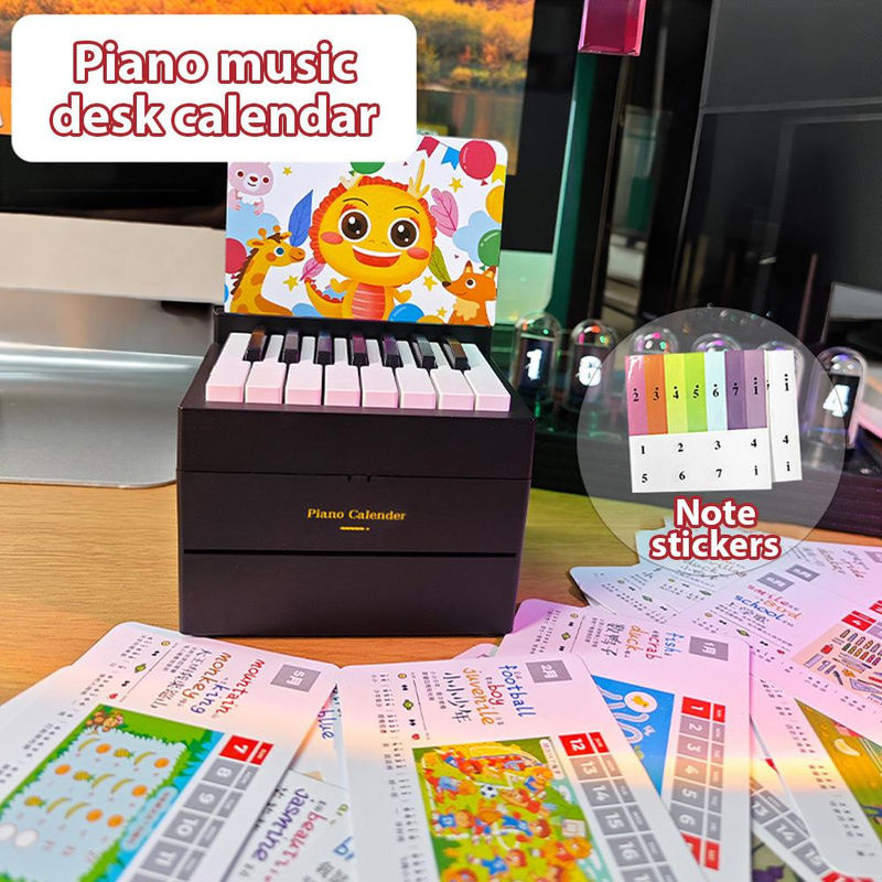 TOMTOP JMS Spielbarer Mini Klavier Schreibtischkalender 2024 mit 15 Tasten und Musik-Kalenderkarten in Weiß - Bild 2