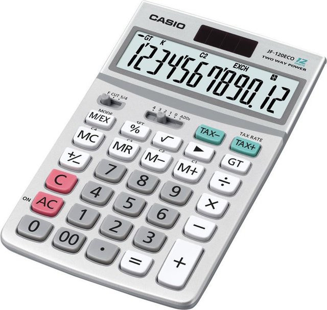 Casio Desktop-Taschenrechner JF-120ECO in Silber mit 12 Stellen und Solarpanel sowie Batterie - Bild 1