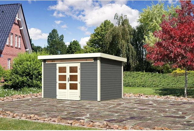Karibu Holz-Gartenhaus Kumla 7 in Terragrau mit Pultdach und modernem Design, B/T/H: 360 x 240 x 222 cm - Bild 1