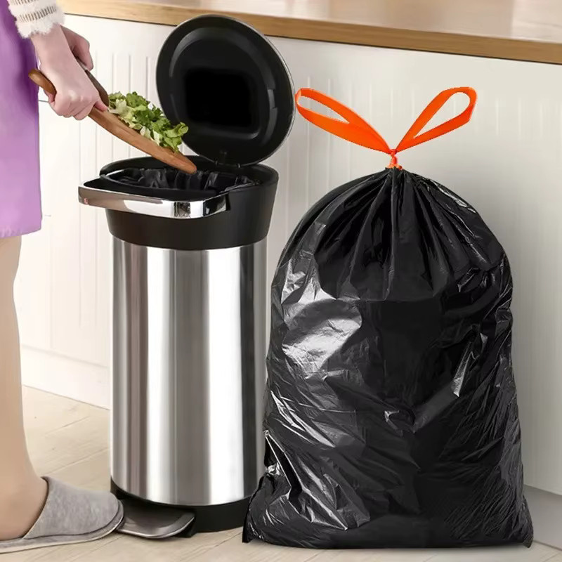 15 Rollen schwarze Kordelzug-Müllsäcke aus Kunststoff für Garten, Büro und Küche - Bild 3