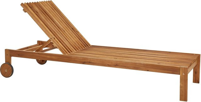 Beliani Gartenliege aus Akazienholz in Braun mit verstellbarer Kopfstütze und Rollen, B/T/H: 196 x 65 x 91 cm - Bild 1