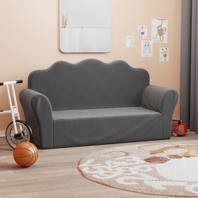 vidaXL Kindersofa 2-Sitzer aus weichem Plüsch in Anthrazit, B/T/H: 94 x 48 x 34 cm - Bild 3