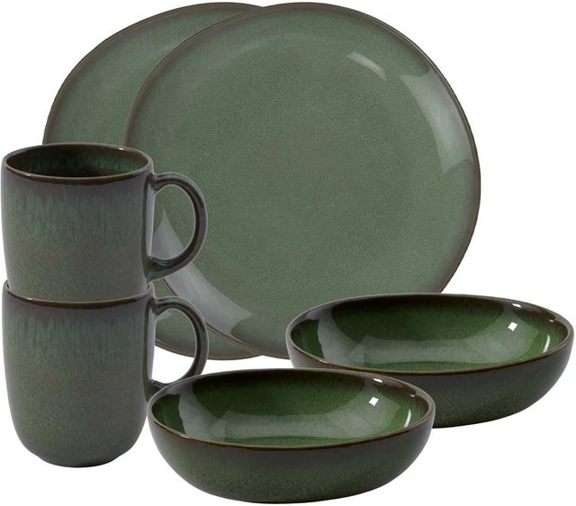 Villeroy & Boch like. Frühstücks-Set Lave, 6-teiliges Keramik-Set, Grün - Bild 1