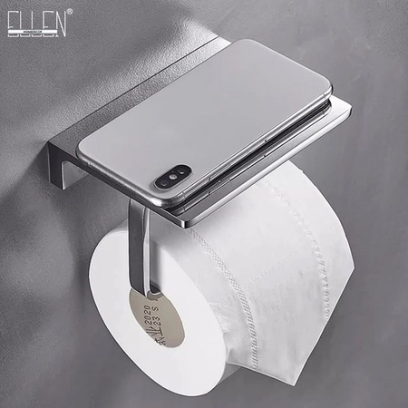 ELLEN HOMEDECOR Toilettenpapierhalter aus Metall mit Aufbewahrungsregal in Gold, Wandmontage