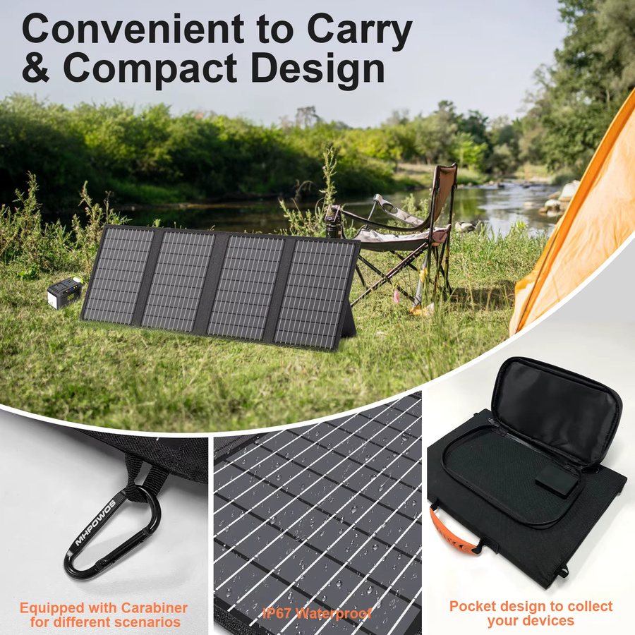 MHPOWOS Solar-Ladegerät faltbares Solarpanel mit USB-C und DC-Ausgang, 45 W/60 W, Schwarz - Bild 4