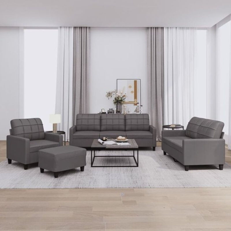 Vidaxl 4-tlg. Sofagarnitur in Grau aus Kunstleder mit Kissen im modernen Design - Bild 1