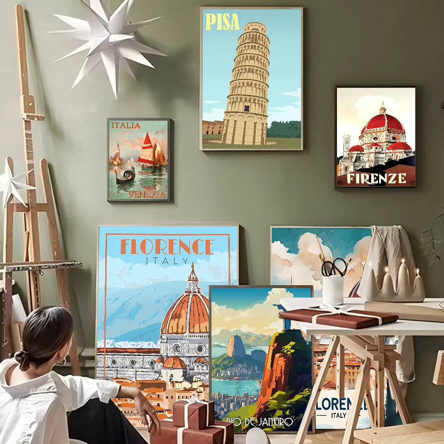 Vintage Anime Poster Sticker Florence Italy Print für DIY Deko in Weiß und Multicolour - Bild 5