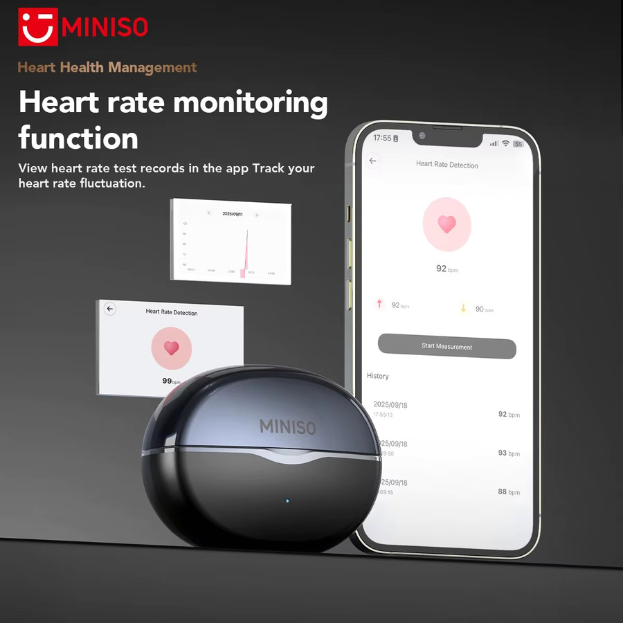 MINISO MS503 Bluetooth-Kopfhörer OWS Ohrclip Sport Drahtlose In-Ear Kopfhörer mit Herzfrequenzüberwachung in Schwarz - Bild 4
