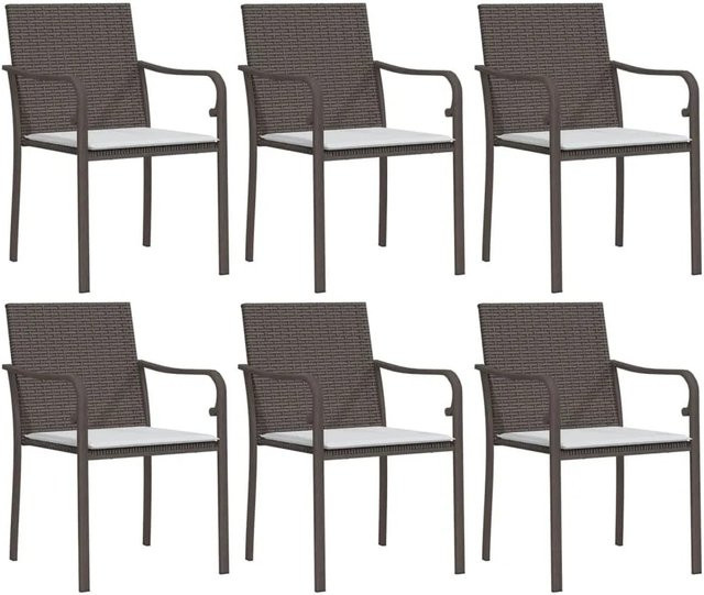 Furnicato Gartenstuhl Set aus 6 Stück in Braun mit Kissen aus PE-Rattan und Stahl, B/T/H: 56 x 59 x 84 cm - Bild 1