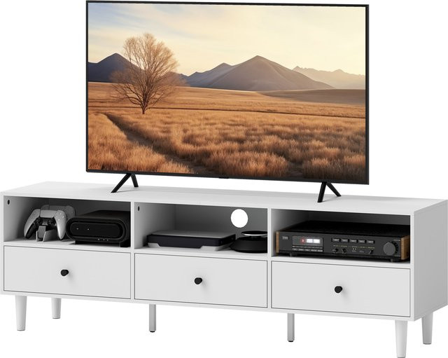 HOMCOM TV Schrank TV Board in Weiß mit Schubladen und offenen Fächern für Fernseher bis 75 Zoll, B/T/H: 140 x 34 x 45 cm - Bild 1