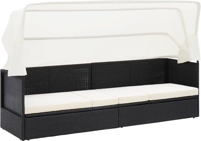 vidaXL Gartensofa mit Sonnendach aus Poly-Rattan und Stahl in Schwarz inklusive Kissen - Bild 1