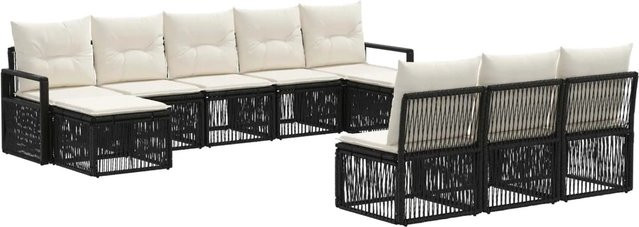 vidaXL Gartensofa-Set 10-teilig in Schwarz mit Polsterung und Ottoman, modernes Lounge-Set aus Rattan und Metall für den Außenbereich - Bild 1