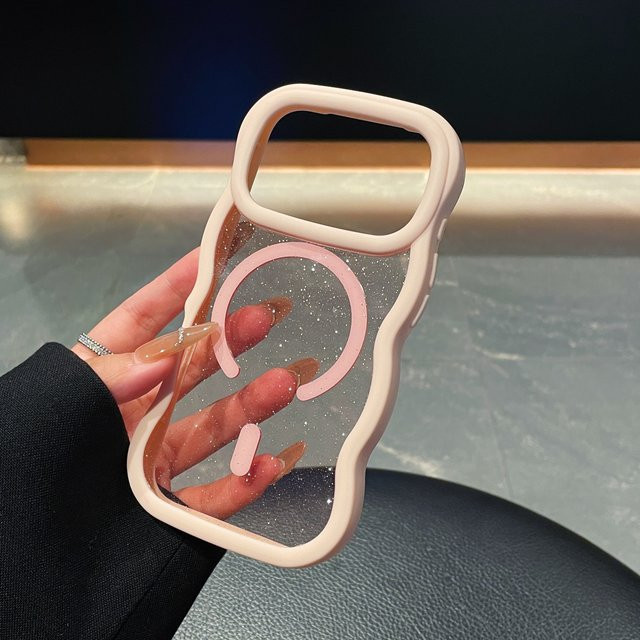 Luxuriöse Wellenrand-Schutzhülle mit buntem Glitzereffekt für Apple iPhone 17 16 15 14 13 Pro Max, kompatibel mit MagSafe, Farbe: Multicolour/Pink - Bild 1