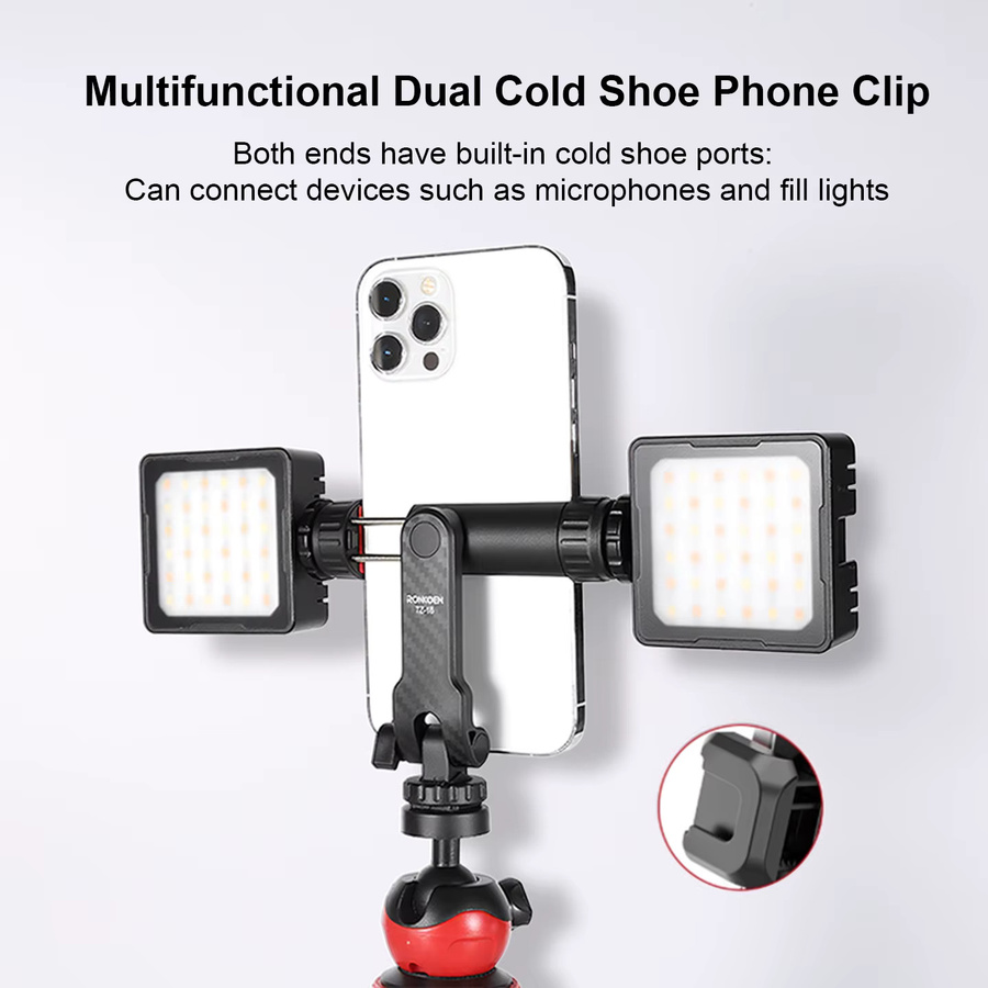 Ronkoen TZ-18 Universal Handy-Clip-Halterung mit 1/4 Zoll Schraube und 360 Grad Drehung für Samsung, iPhone und Xiaomi in Schwarz - Bild 3
