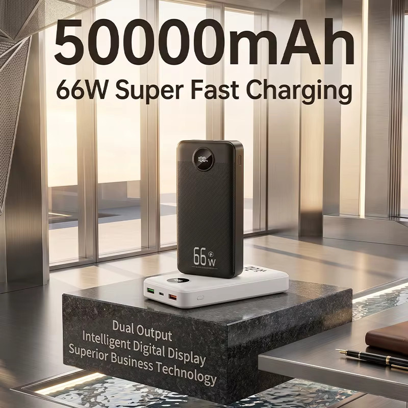 Cohana Powerbank 50000mAh mit 66W Schnellladefunktion, tragbares Ladegerät für 3 Geräte gleichzeitig mit LED-Taschenlampe, Schwarz - Bild 2