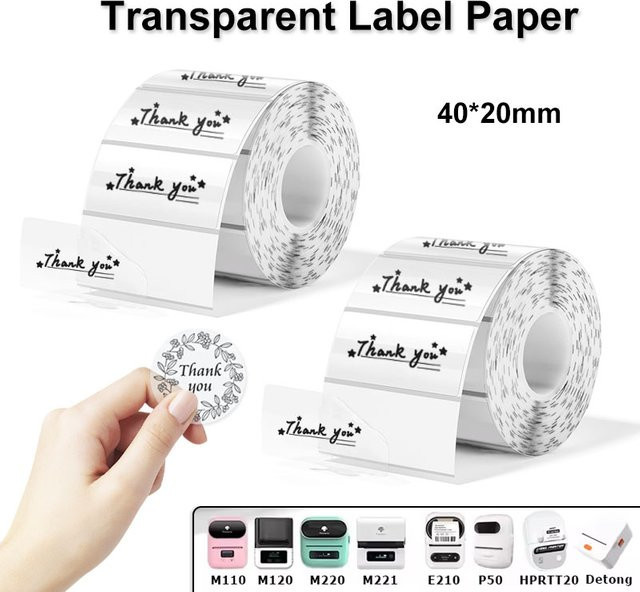 Transparente Thermoetiketten als bedruckbare Klebeetiketten Rolle für Gläser, wasserfest und vielseitig einsetzbar, kompatibel mit M110 und M220 - Bild 1