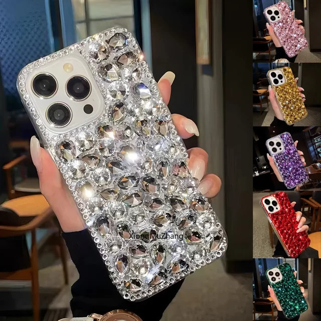 Sanrio Luxuriöse 3D-Diamant-Bling-Handyhülle mit Juwelen und Strass für iPhone, Farbe: Blau/Silber - Bild 1