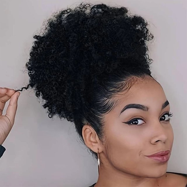 htonicca Afro Puff Kordelzug Pferdeschwanz, Brasilianisches Echthaar, Unisex - Bild 1