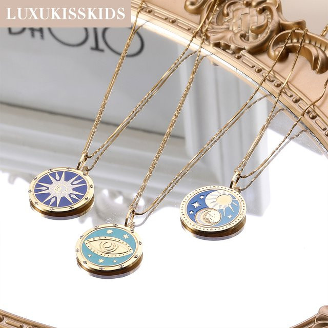 Luxukis Halskette, Anhänger, 25mm, Mond und Sonne Zeichnung, Unisex - Bild 1