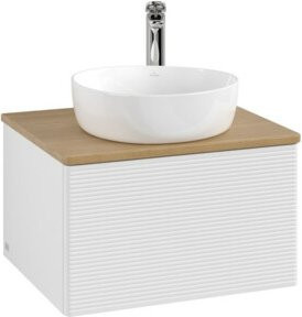 V&B Waschtischunterschrank Antao mit Frontstruktur in Eiche Honig und Weiß Lack, B/T/H: 60 x 50 x 36 cm - Bild 1
