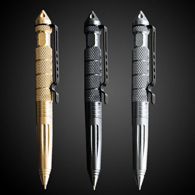 Multifunktionaler taktischer Gelstift aus Stahl und Aluminium in Schwarz mit Glasbrecher und Überlebenswerkzeug-Funktion - Bild 1