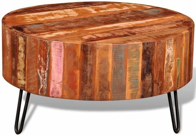 vidaXL Couchtisch aus Massivholz rund im Vintage-Stil, gewachstes Teak-Acacia-Mango Holz, Multicolor, Durchmesser: 70 cm, Höhe: 38 cm - Bild 1