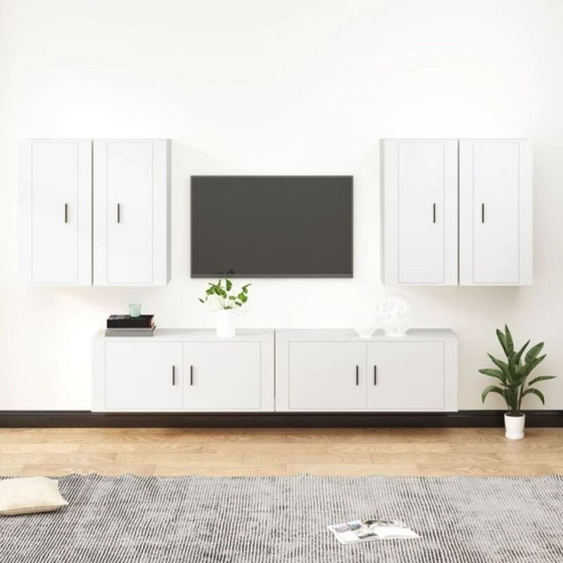 6-teiliges Vidaxl TV-Schrank-Set in Weiß aus Holzwerkstoff im klassischen und minimalistischen Design - Bild 1