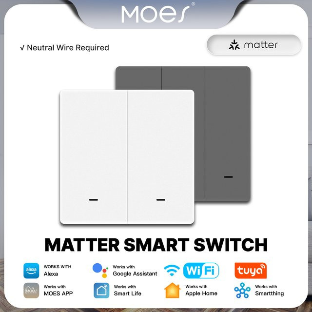 MOES Smart Switch Tuya WiFi Matter Lichtschalter in Weiß für Apple HomeKit, Alexa und Google Home, EU Version - Bild 1