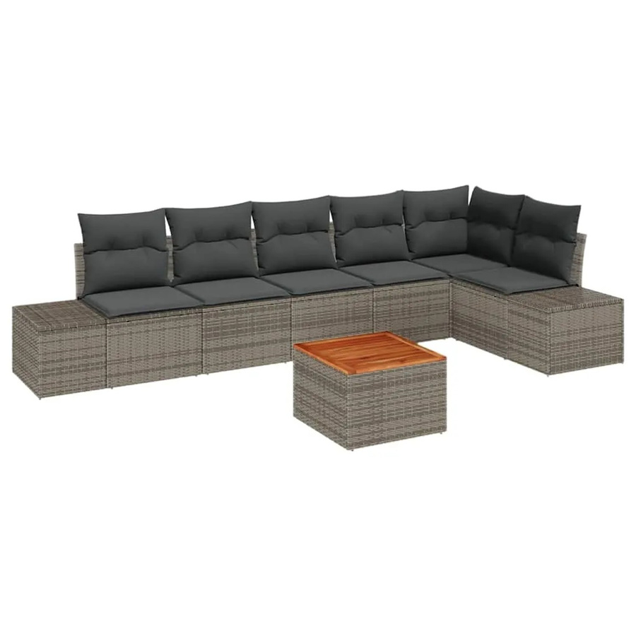 vidaXL Garten-Sofa-Set aus Poly-Rattan in Grau mit 7 Teilen und Kissen - Bild 2