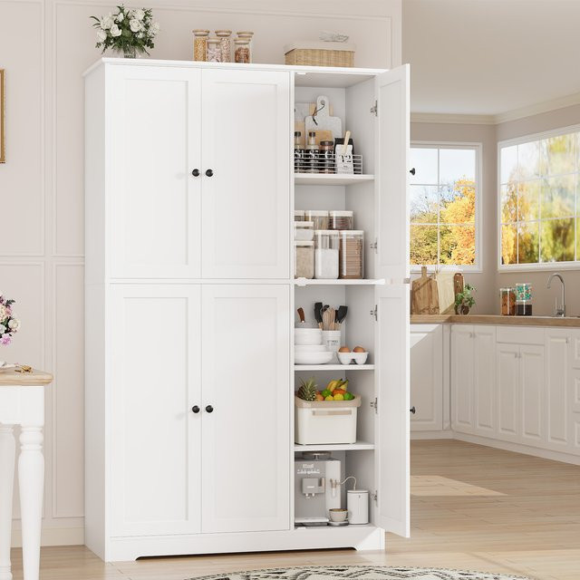 Getone Küchenbuffet in Weiß, moderner Vorratsschrank mit 6 Türen für Küche und Esszimmer, B/T/H: 106 x 37 x 180 cm - Bild 1