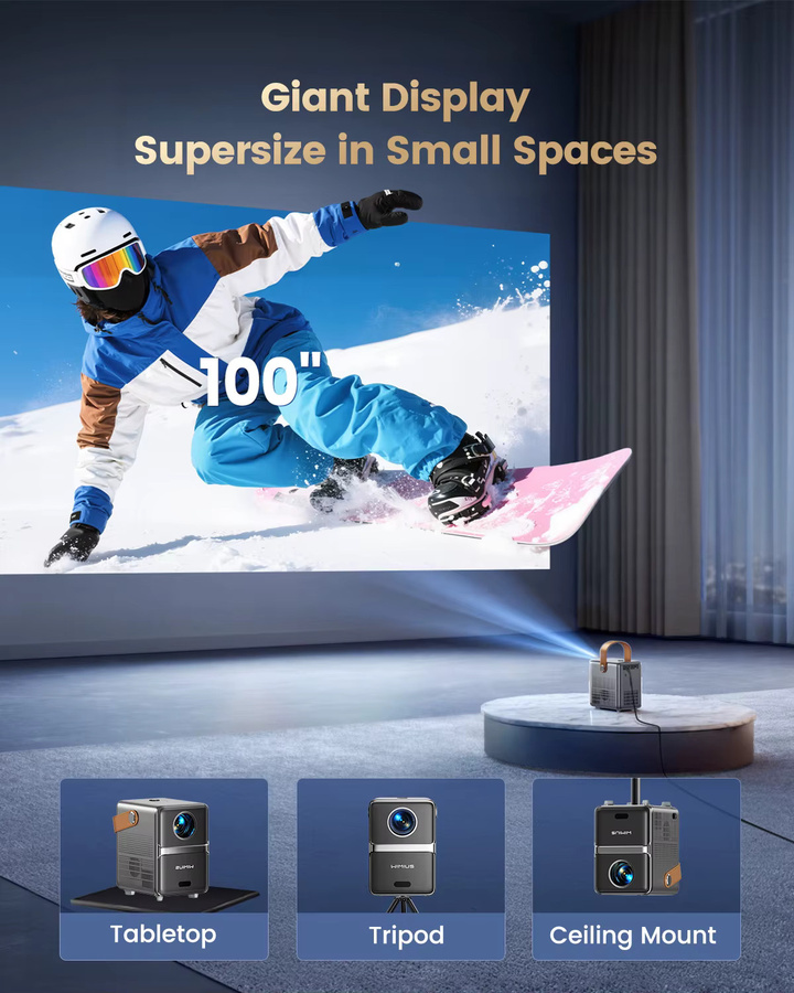 Wimius P61 Tragbarer 4K-Projektor mit Netflix, 1600 ANSI Lumen, Autofokus, Full HD 1080p, WIFI und Bluetooth 5.2 für dein Heimkino - Bild 2