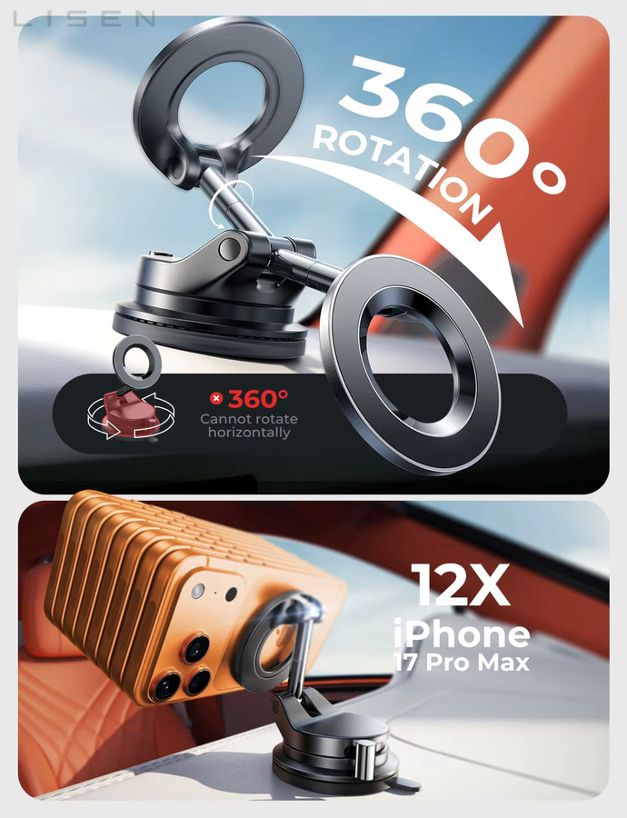 Gyso Magnetische Vakuum-Handyhalterung in Schwarz mit 360 Grad Verstellbarkeit und starkem Saugnapf für dein Auto - Bild 5