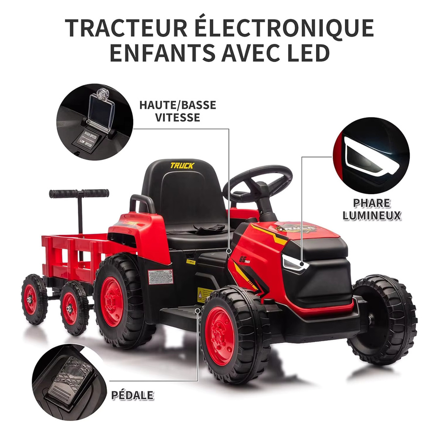 HiMISS 12-V-Elektrotraktor mit abnehmbarem Anhänger, Aufsitz-Elektroauto, mit Fernbedienung, ab 3 Jahre - Bild 3