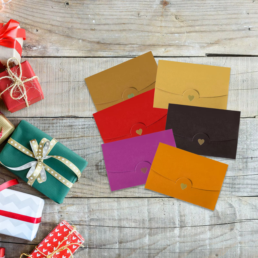 Mini-Umschläge mit Retro-Gold-Herz-Design für Geschenkkarten und Einladungen zu Hochzeit oder Geburtstag, Mehrfarbig - Bild 3