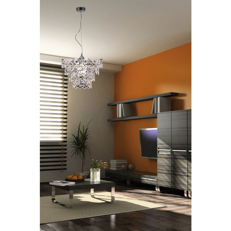 Näve Pendelleuchte Fancy in Chrom und Transparent, E27, Durchmesser: 38 cm, Höhe: 120 cm - Bild 3
