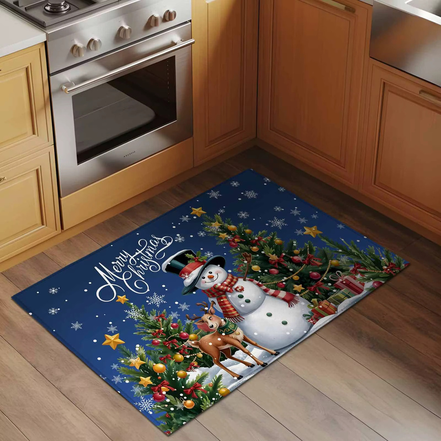 VIKAMA Weihnachts-Rechteck-Teppich mit Wintermotiv in Blau, rutschfest und waschbar - Bild 3